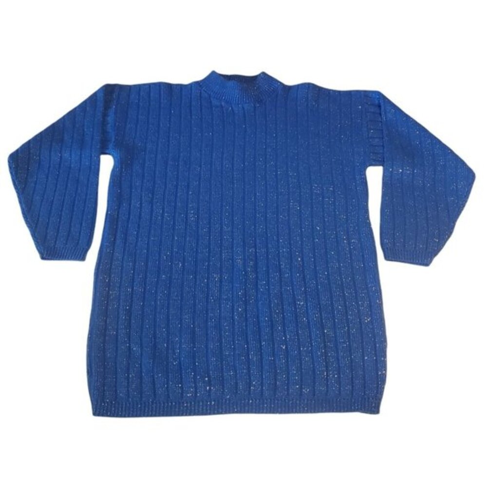 VTG Dana Scott Women's M‎ Royal Blue Mock Neck Sweater Knit Sparkley Made in USA